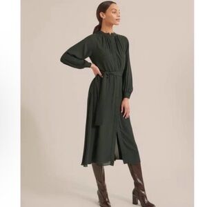 Modern Citizen Remy Tie-Front Billow Sleeve Midi Dress in Dark Olive M *no sash*
